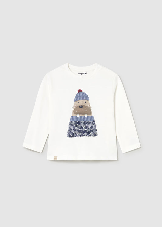 Playera blanca morsa bebé niño