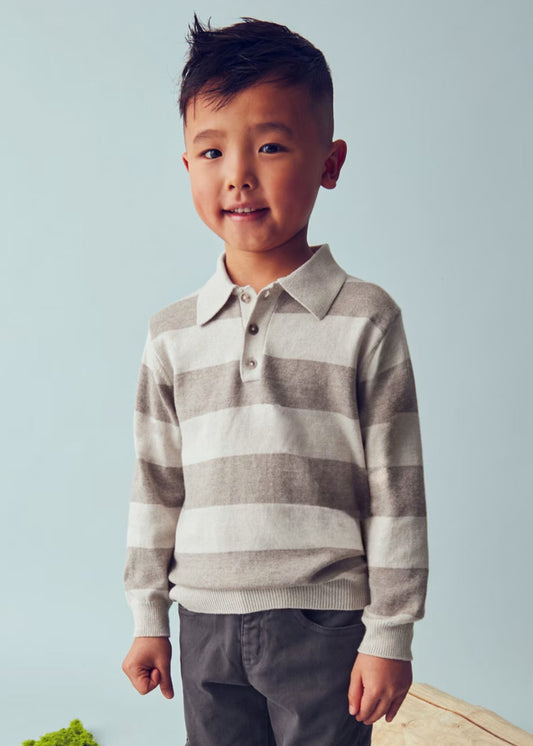 Polo tricot rayas beige mini niño