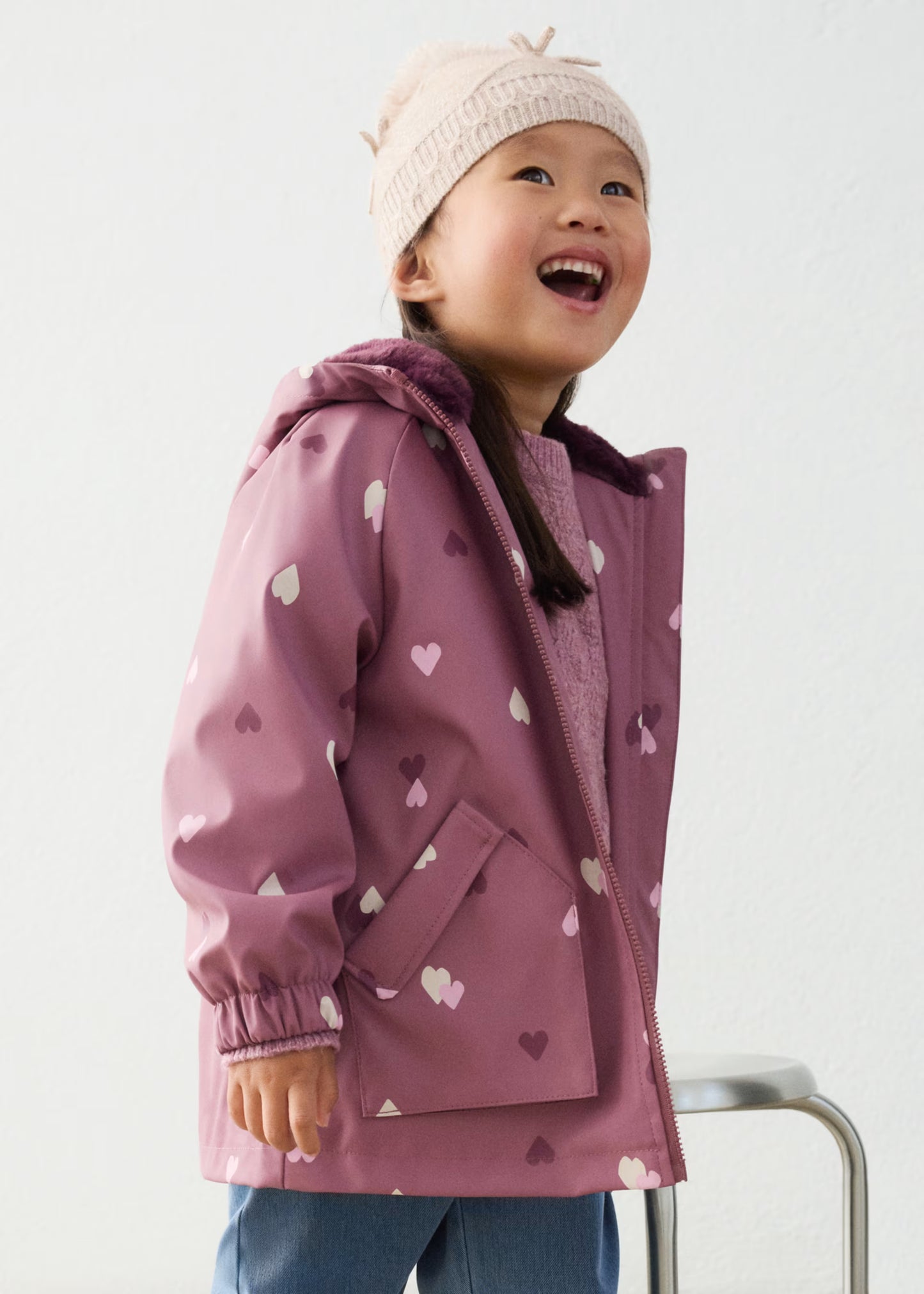 Impermeable afelpado corazones mini niña