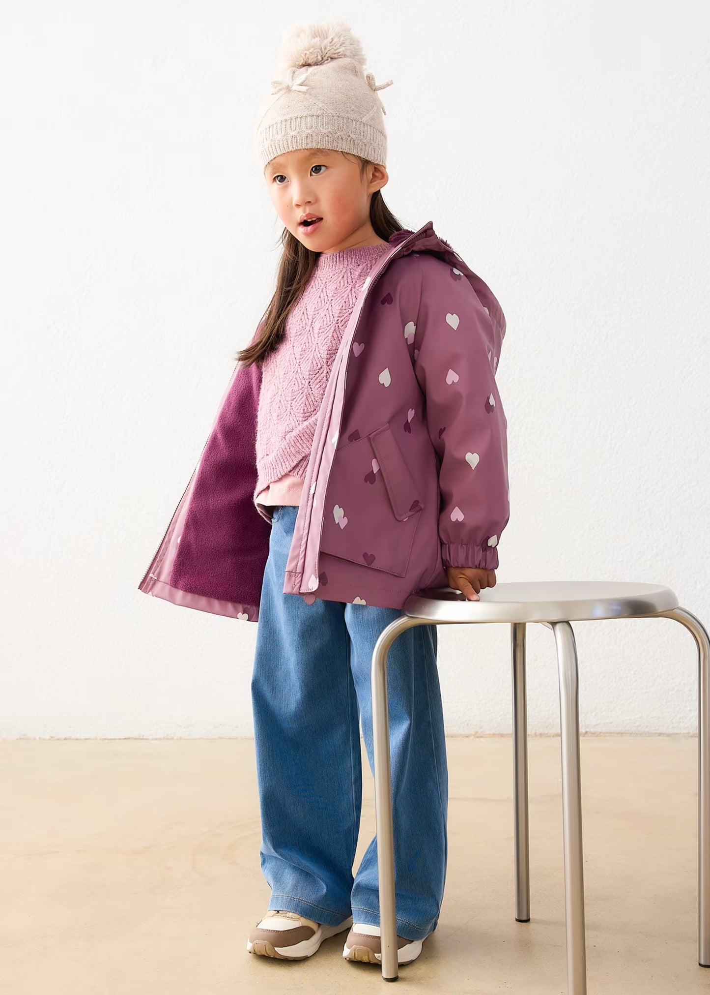 Impermeable afelpado corazones mini niña
