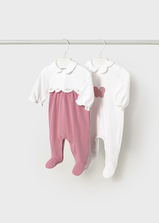 Set 2 pijamas largas rosa recién nacida