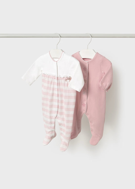 Set 2 pijamas largas rosa recién nacida