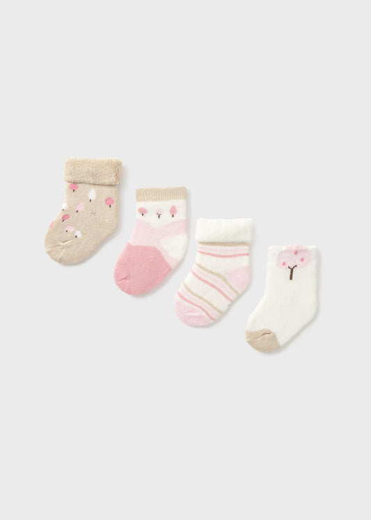 Set 4 calcetines rosa recién nacida