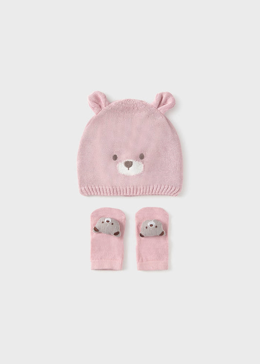 Set gorro y calcetines rosa recién nacida