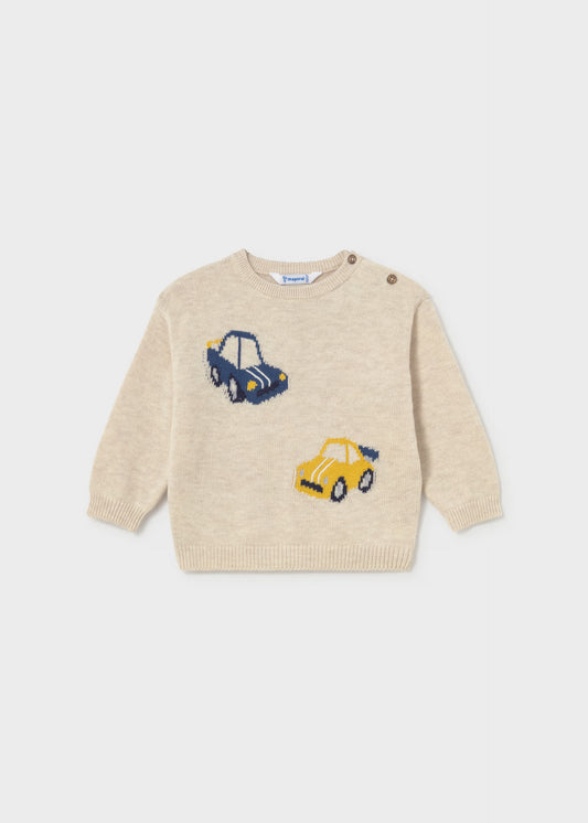 Suéter beige carritos bebé niño