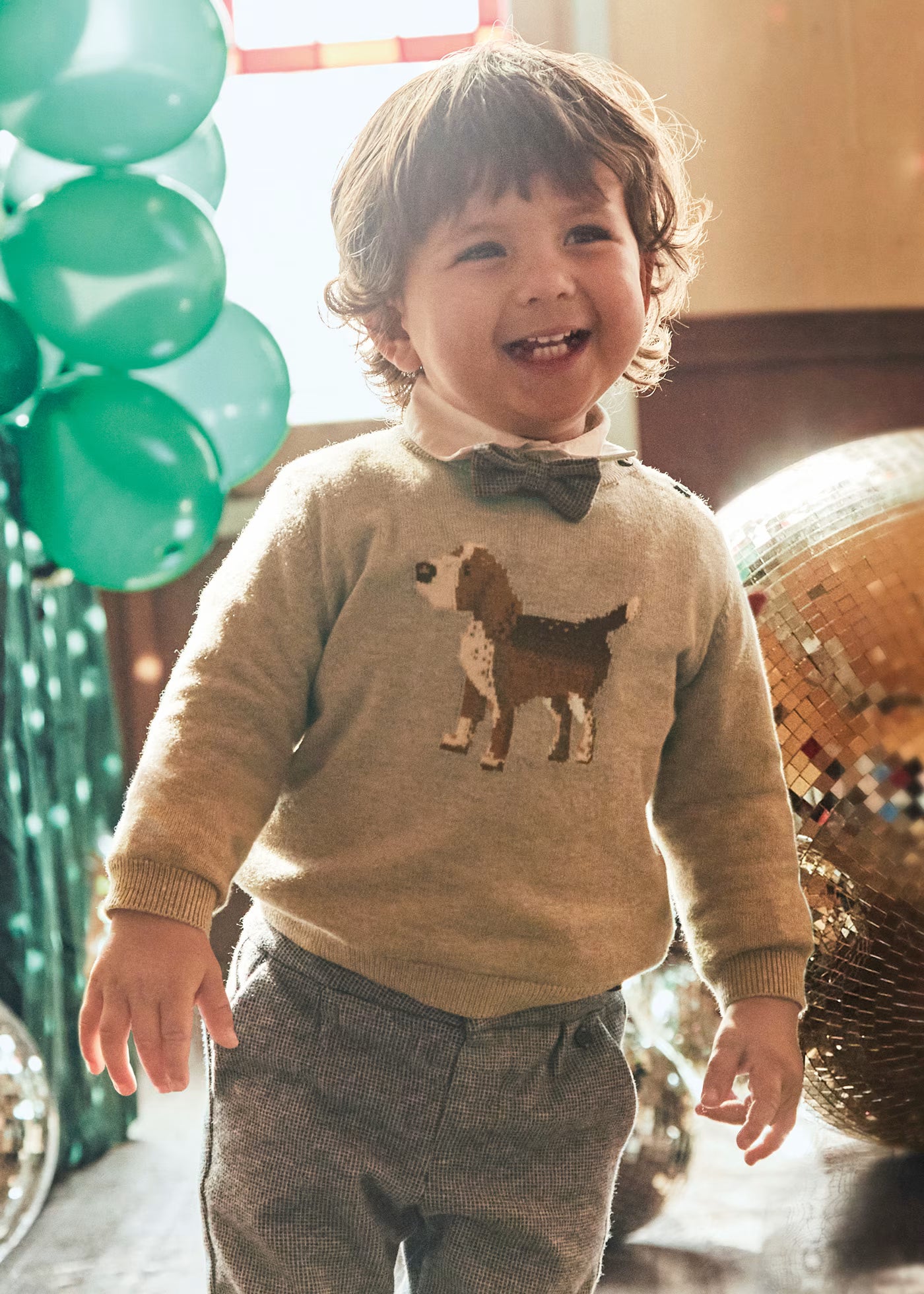 Suéter beige perrito intarsia bebé niño