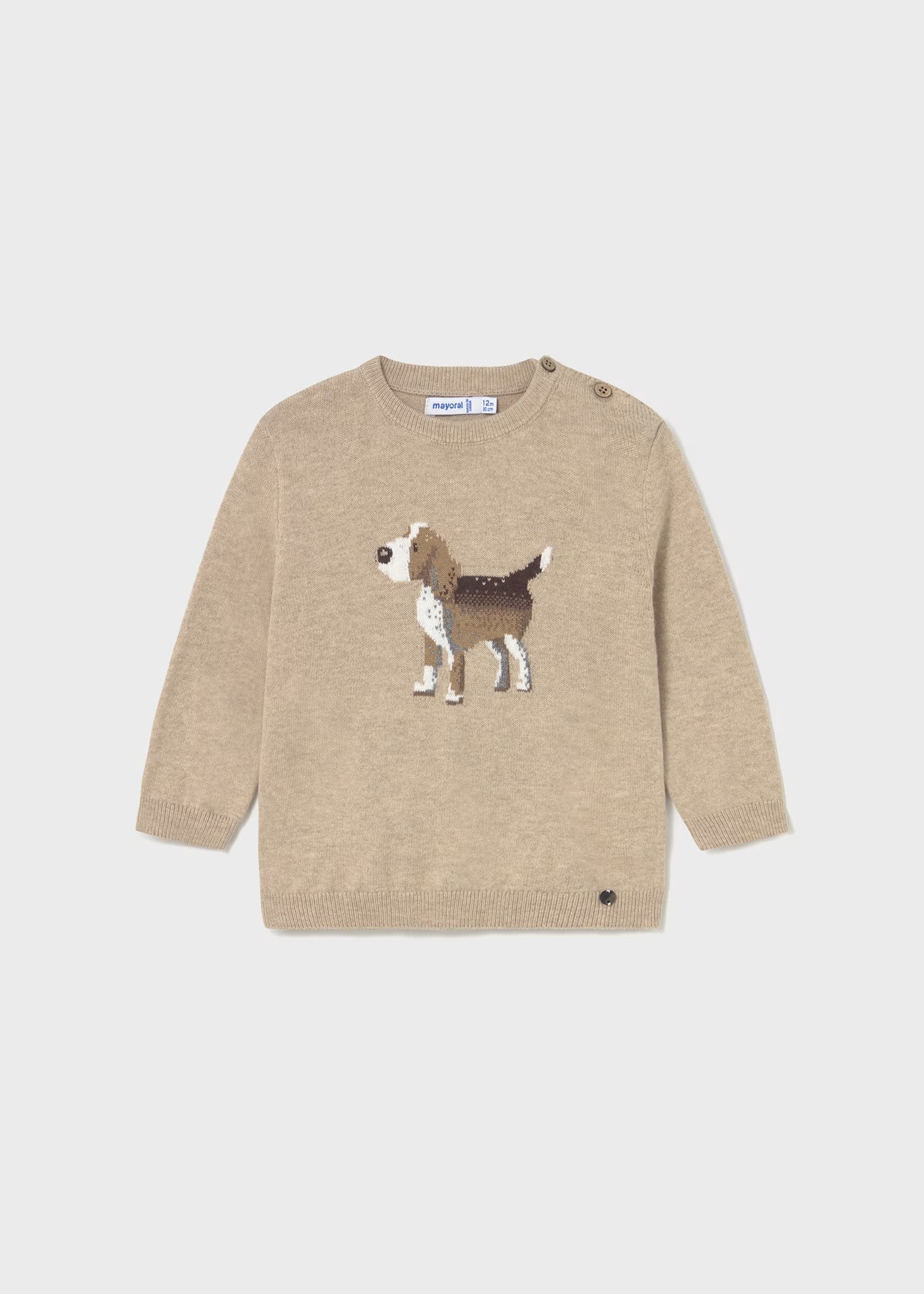 Suéter beige perrito intarsia bebé niño