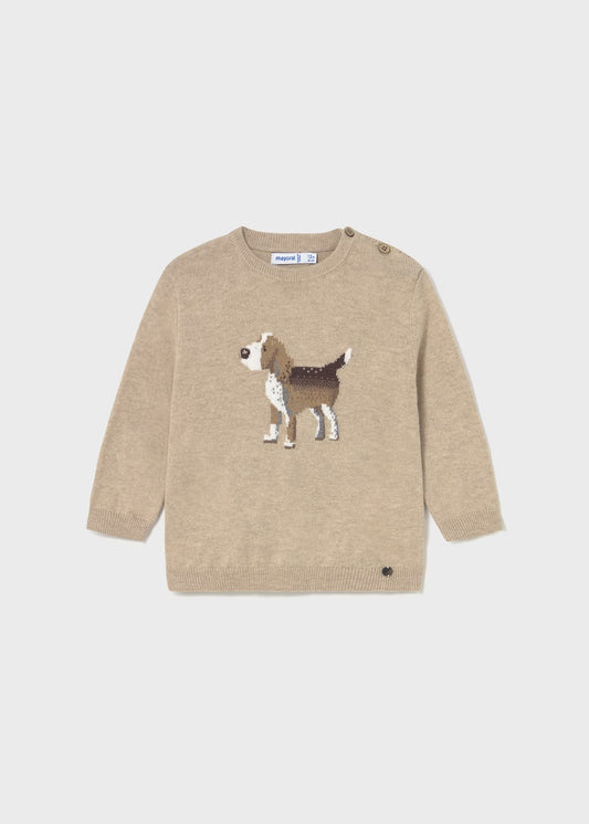 Suéter beige perrito intarsia bebé niño