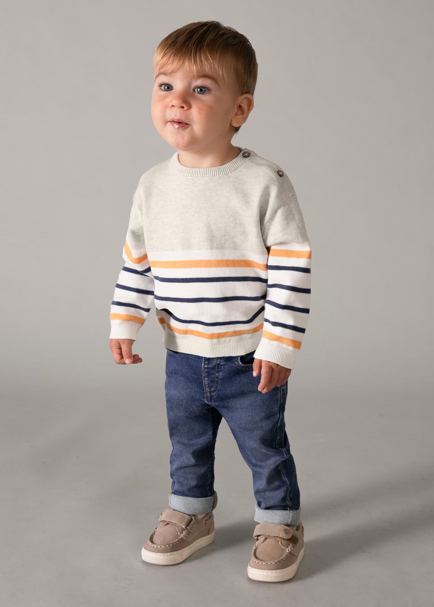 Suéter rayas beige bebé niño