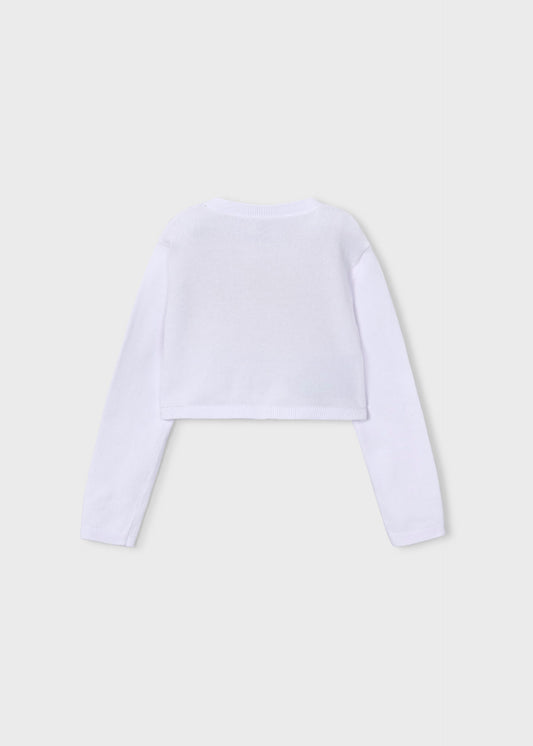 Suéter torera blanca con moño para mini niña