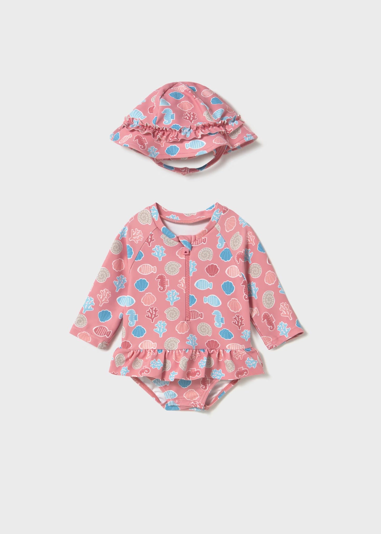 Traje de baño con gorro protección solar recién nacida
