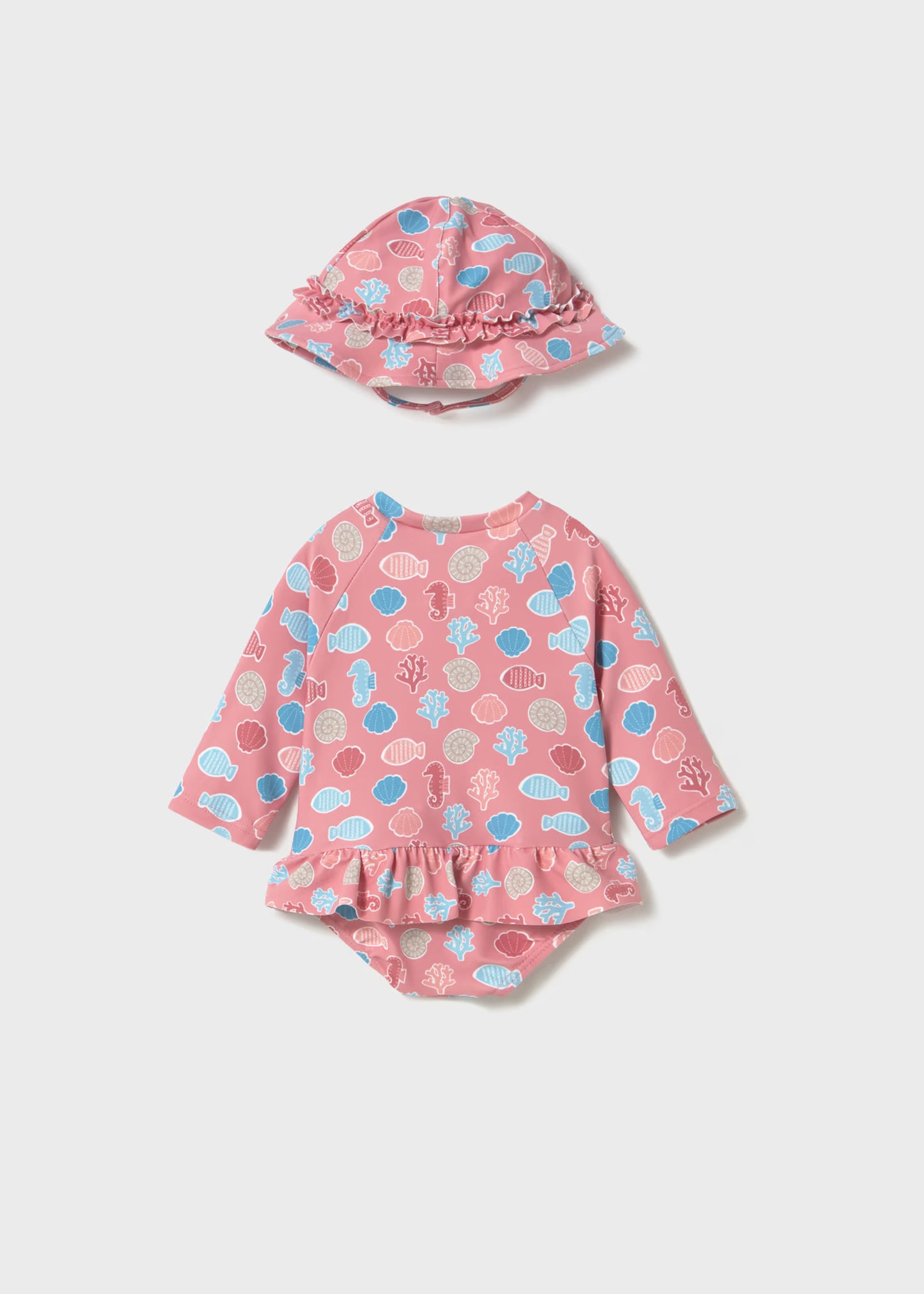 Traje de baño con gorro protección solar recién nacida