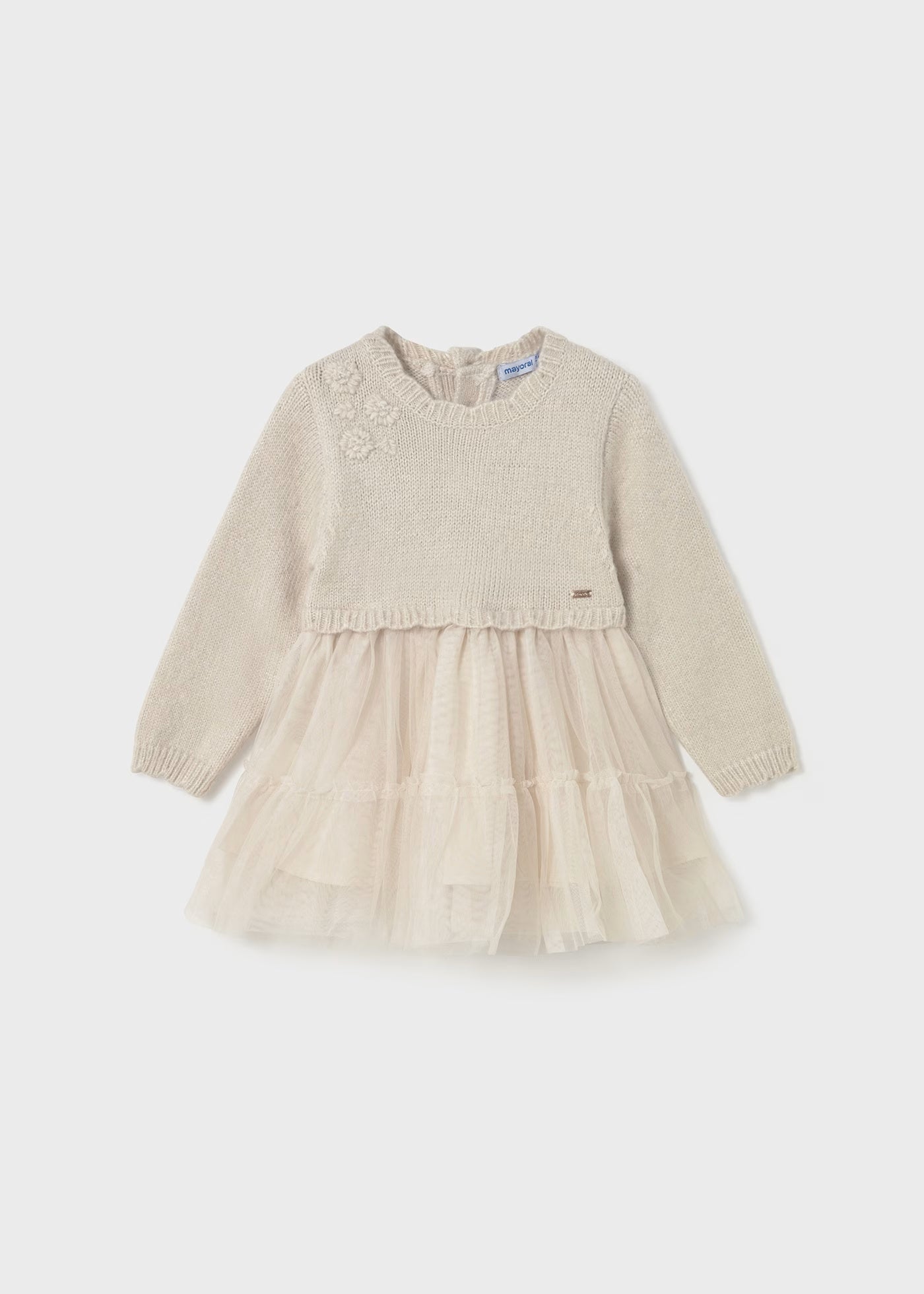 Vestido combinado tricot beige bebé niña