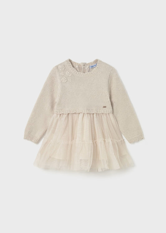 Vestido combinado tricot beige bebé niña