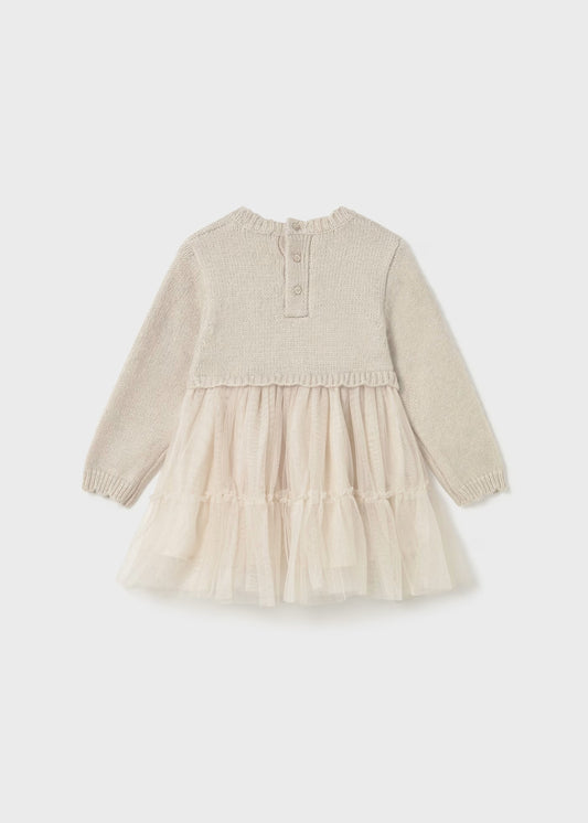 Vestido combinado tricot beige bebé niña