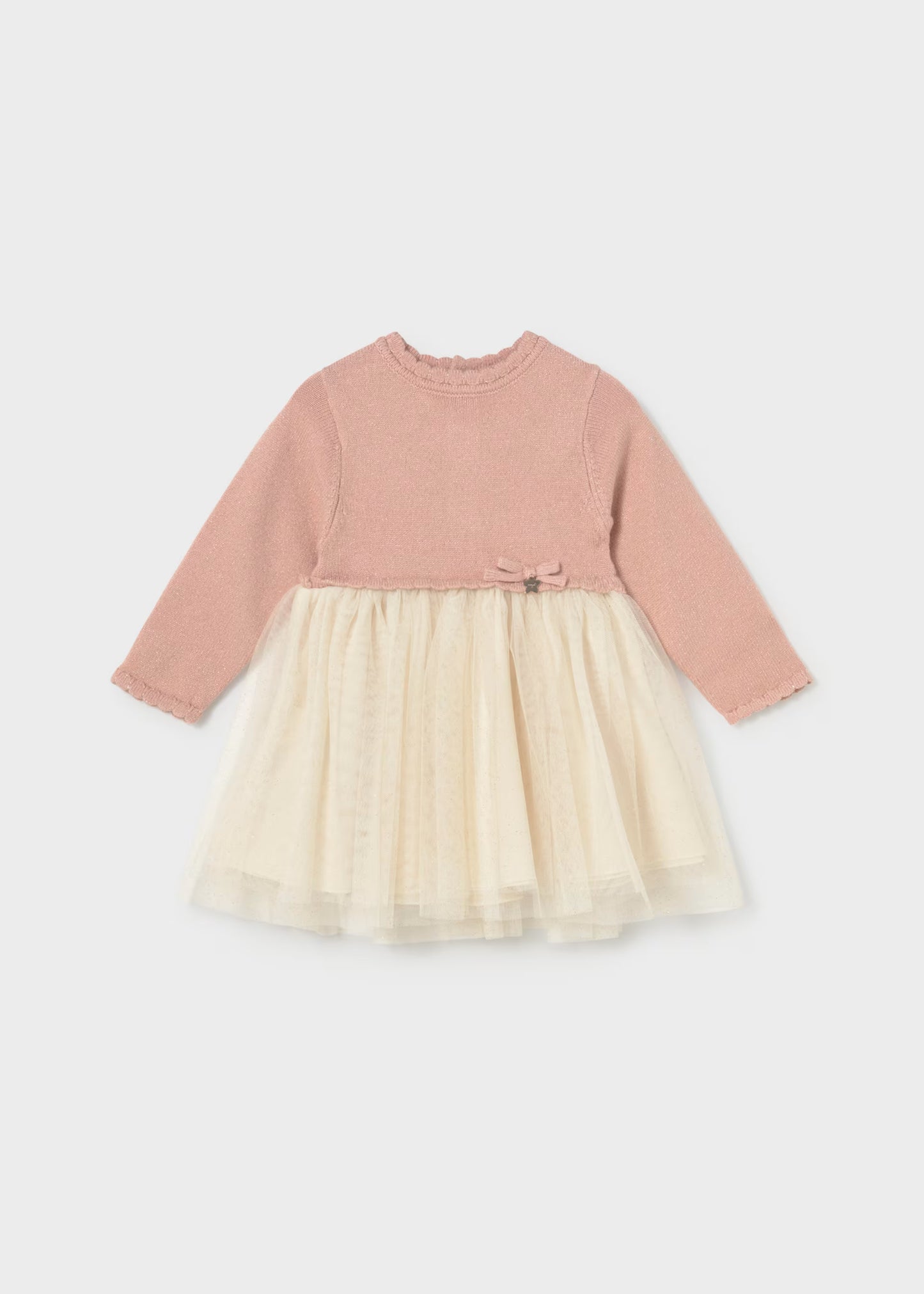 Vestido rosa combinado tricot y tul bebé niña