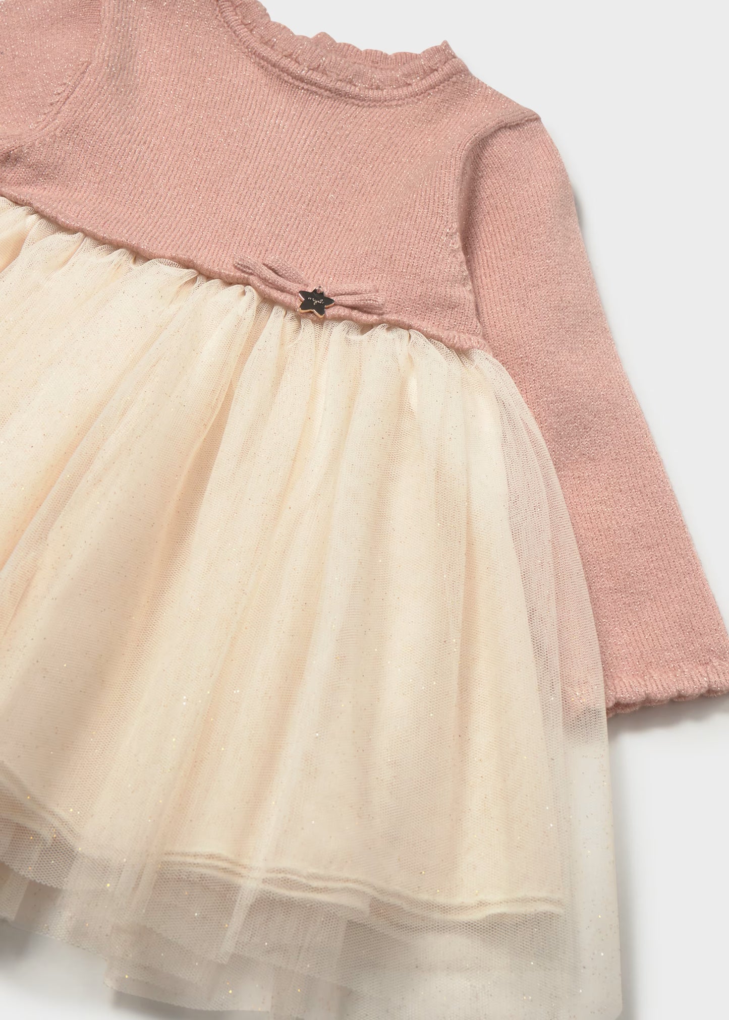 Vestido rosa combinado tricot y tul bebé niña