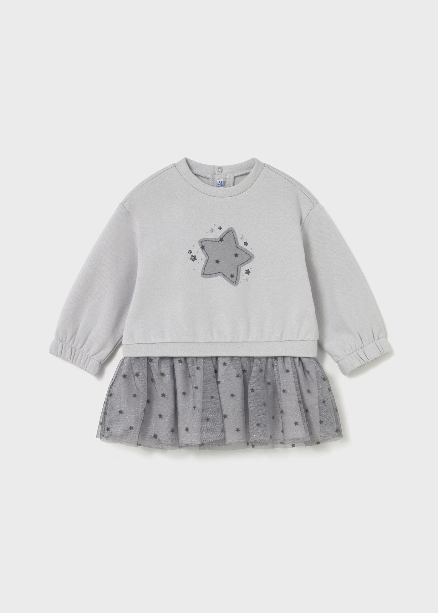 Vestido gris combinado tul estrella bebé niña