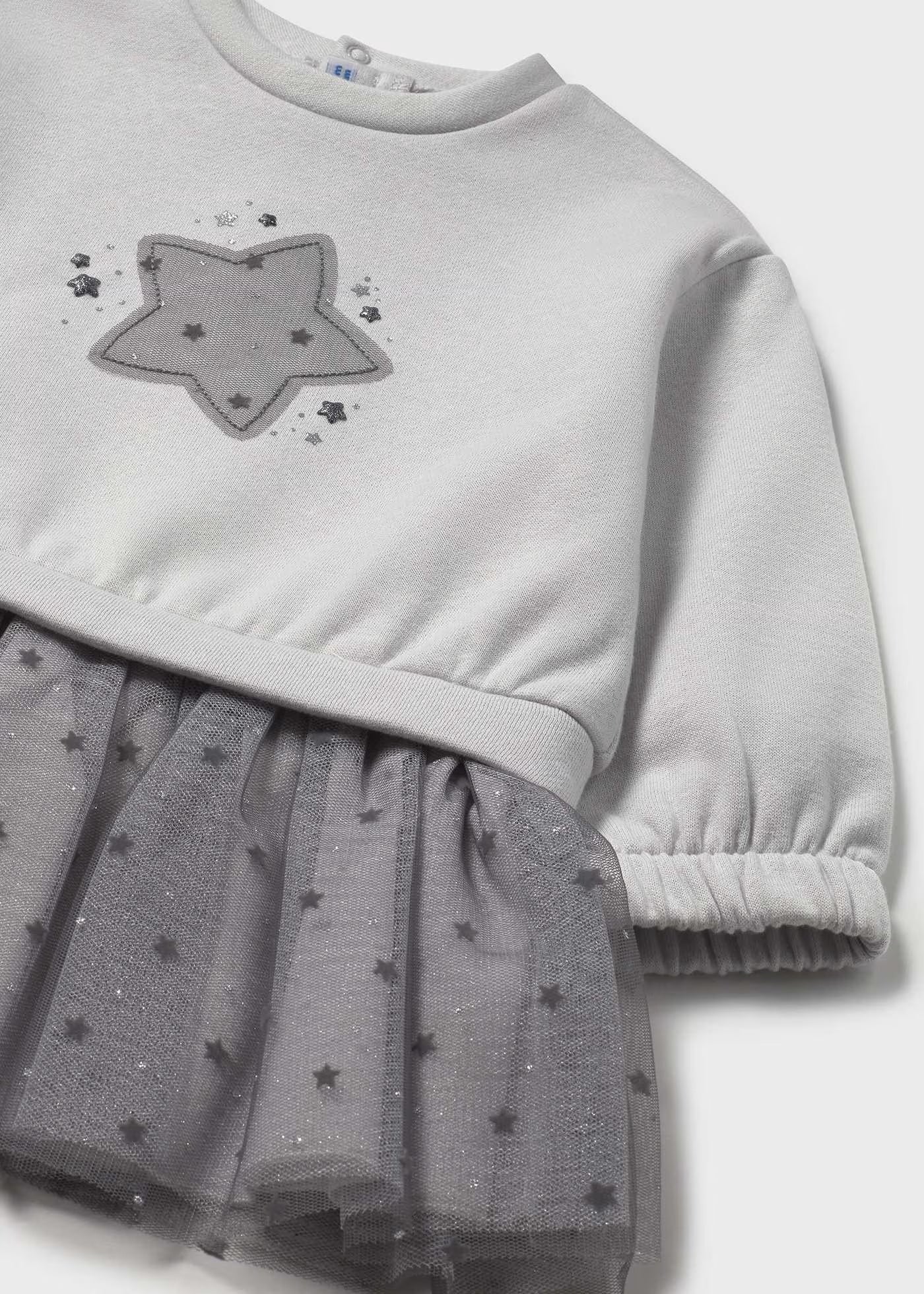 Vestido gris combinado tul estrella bebé niña
