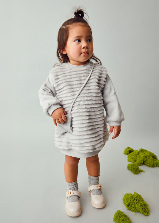 Vestido pelo gris con bolsa bebé niña
