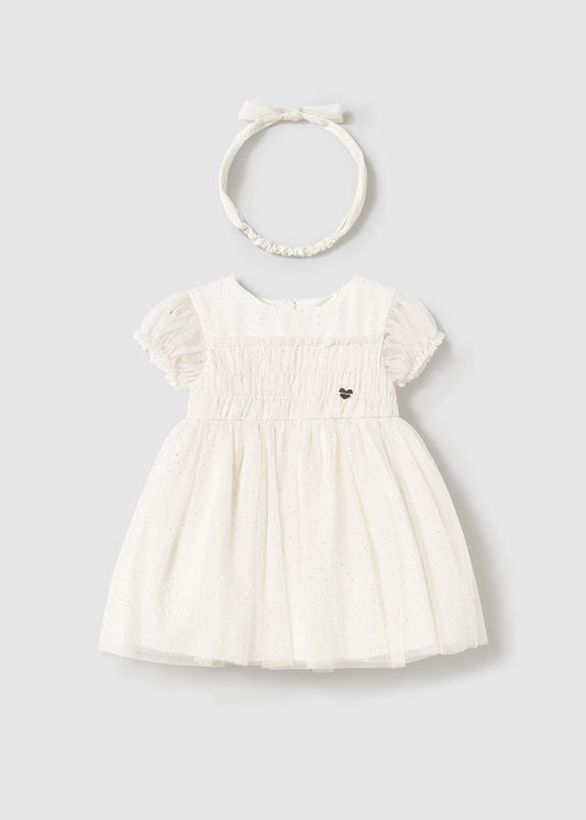 Vestido crudo tul con diadema bebé niña