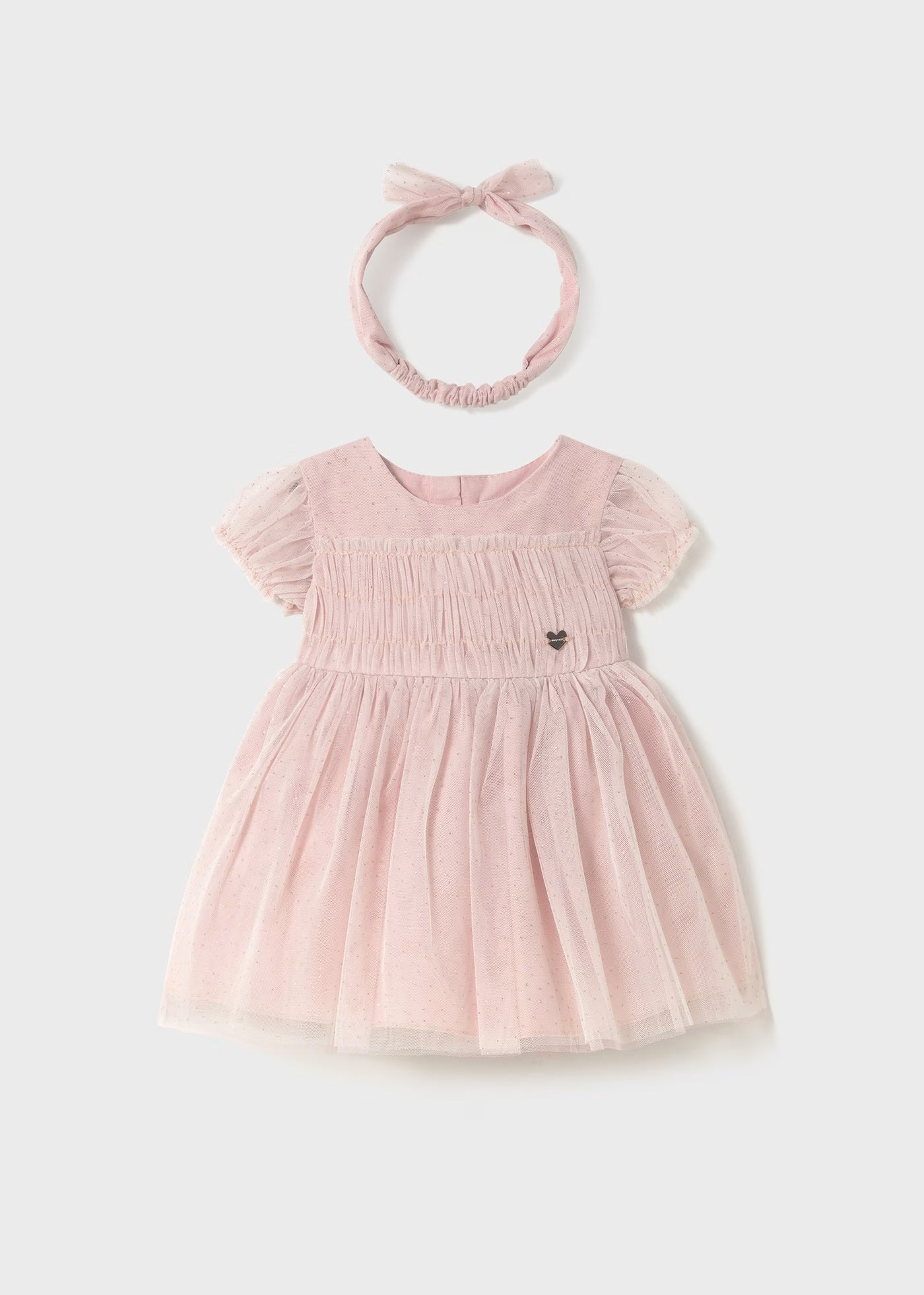 Vestido rosa tul con diadema bebé niña