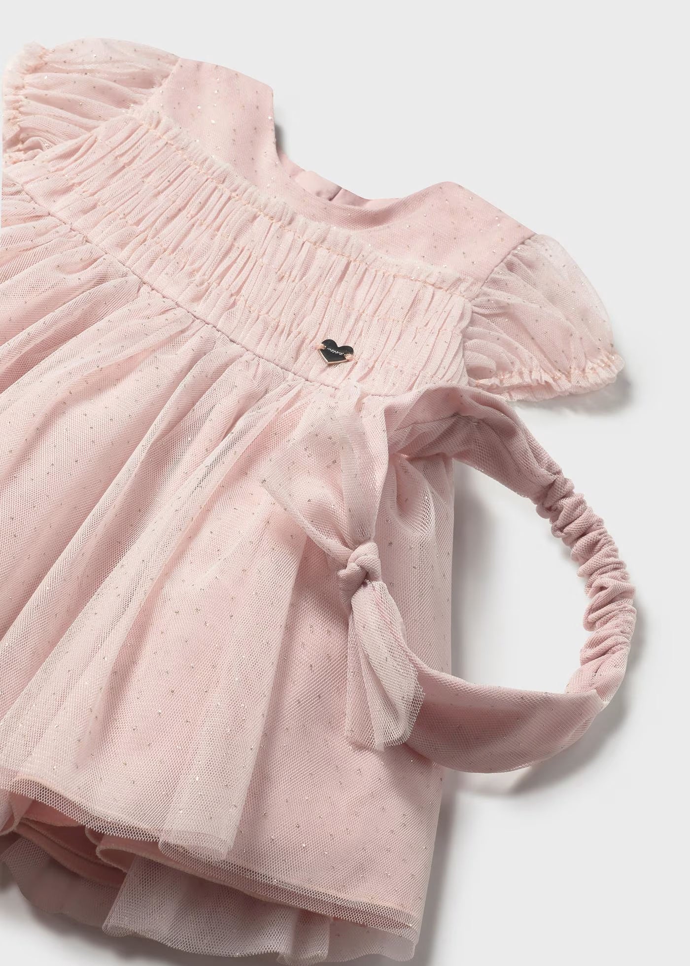 Vestido rosa tul con diadema bebé niña