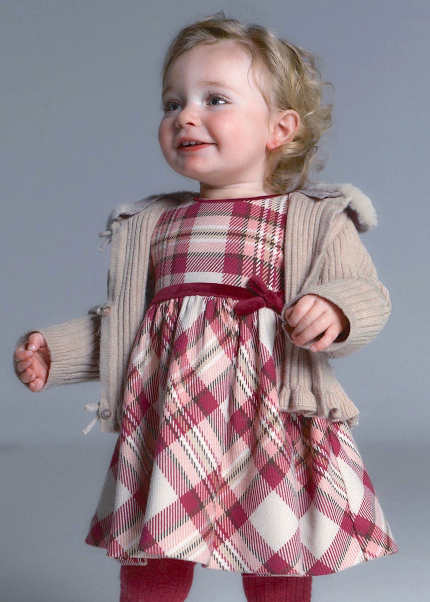 Vestido rosa cuadros bebé niña