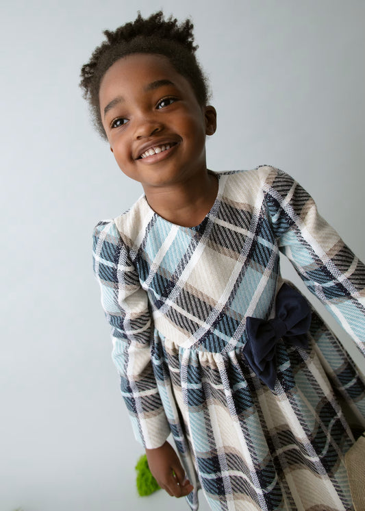 Vestido cuadros terciopelo azul mini niña