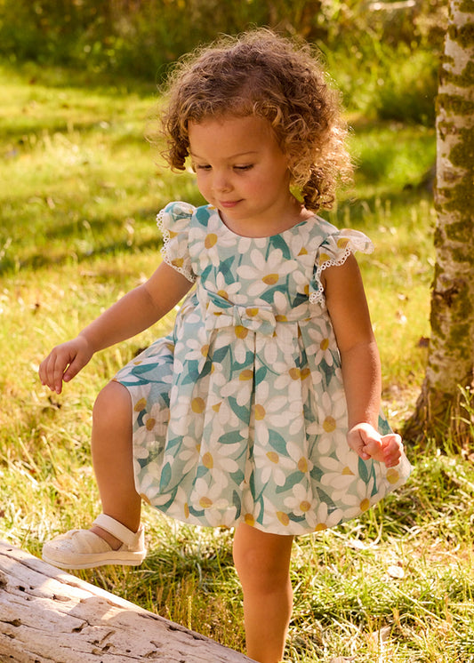 Vestido de ceremonia con holanes y estampado de flores bebé niña