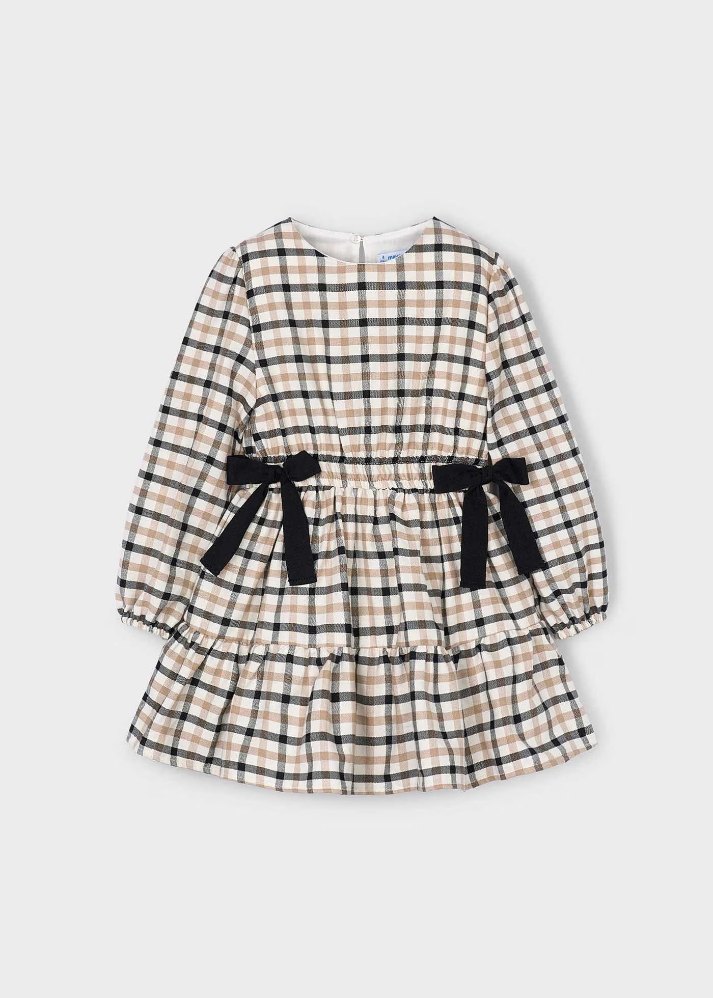 Vestido cuadros con moño mini niña