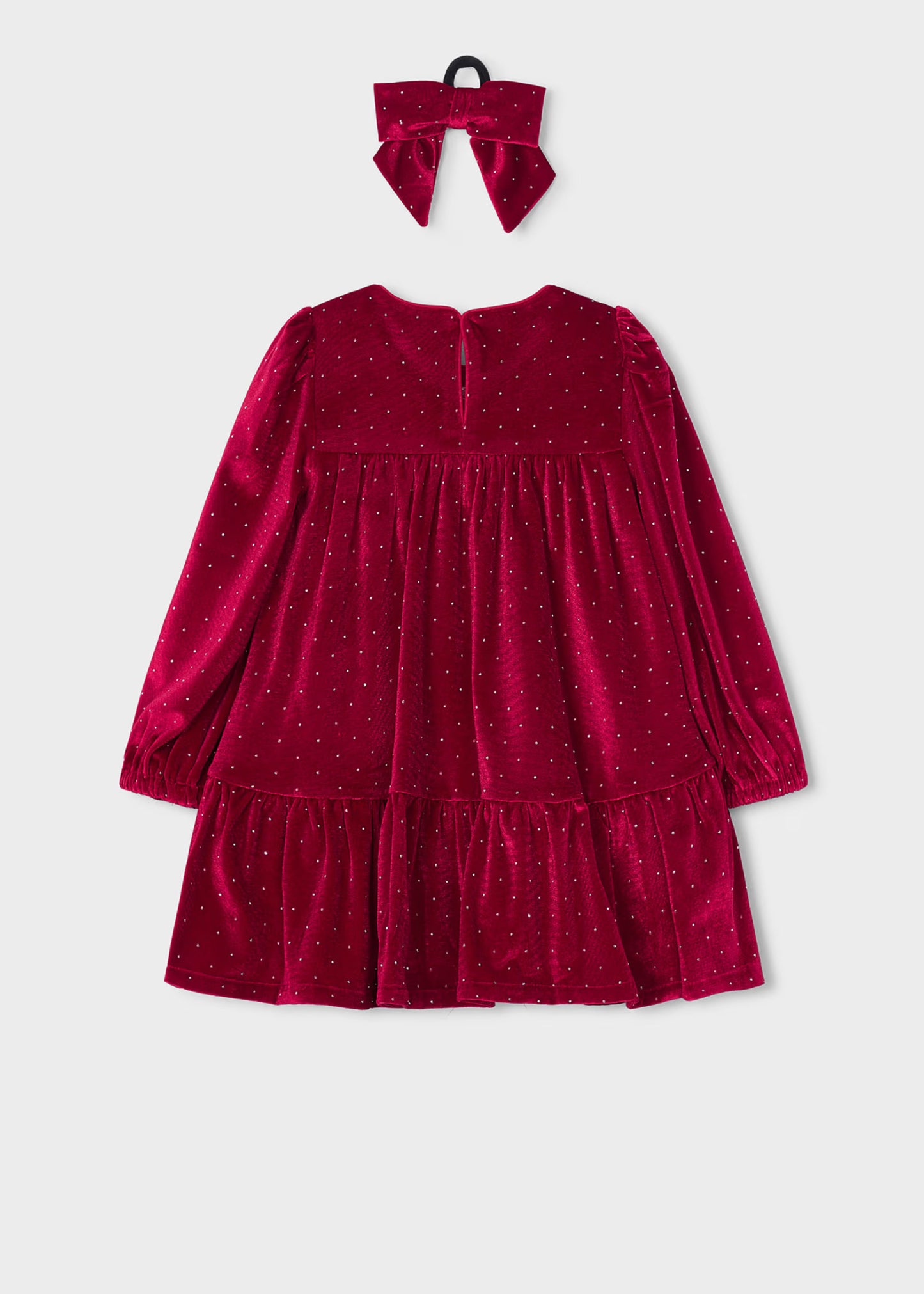 Vestido terciopelo rojo con coletero mini niña