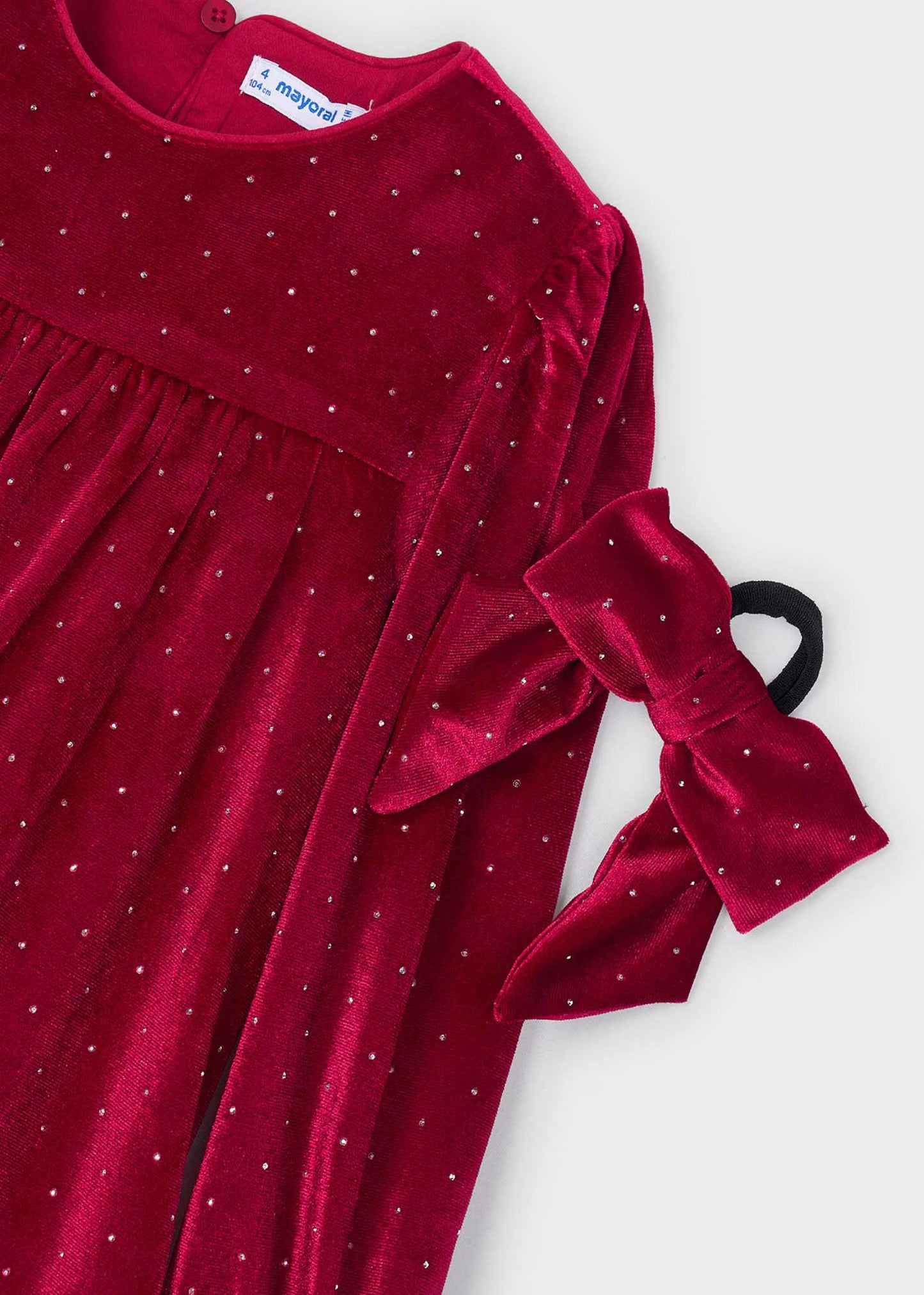 Vestido terciopelo rojo con coletero mini niña