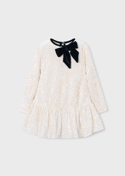 Vestido terciopelo lentejuelas moño mini niña