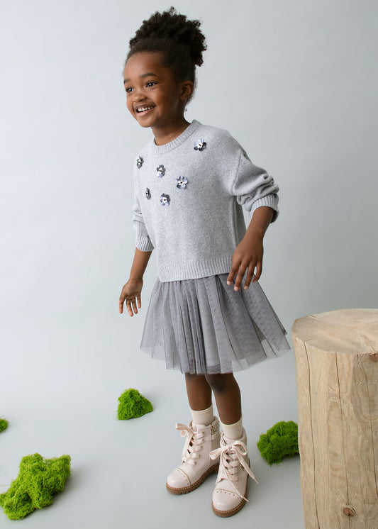 Vestido tricot combinado mini niña