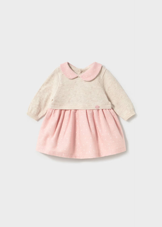 Vestido tricot combinado rosa recién nacida