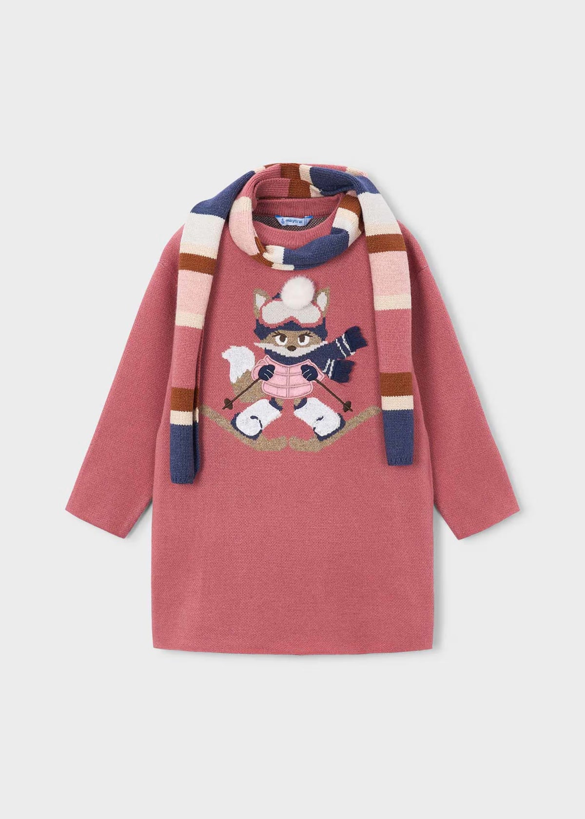 Vestido tricot rosa con bufanda mini niña