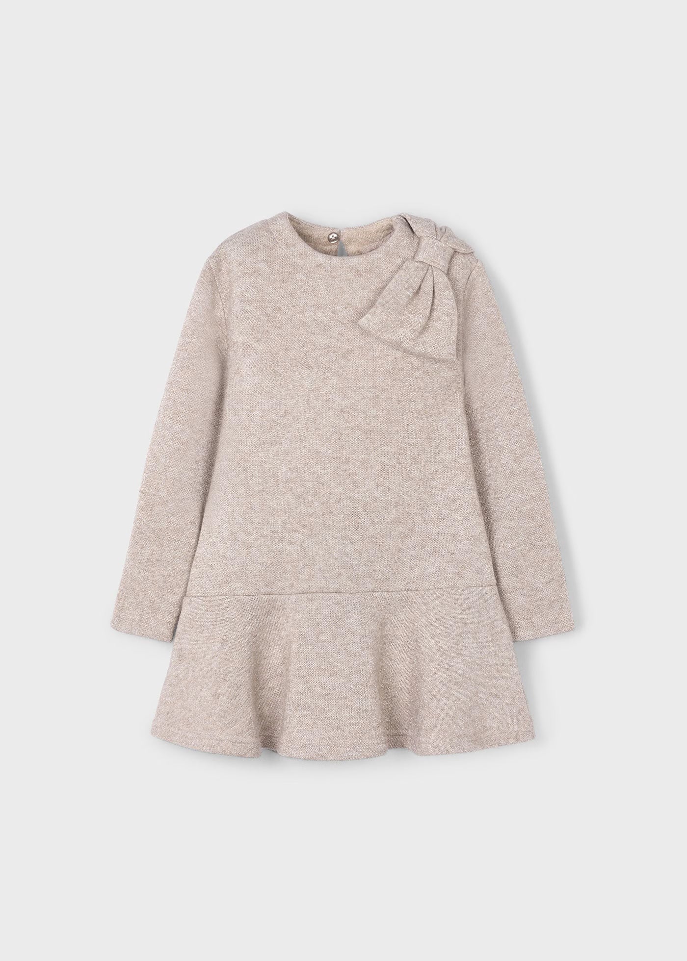 Vestido beige tricot moño mini niña