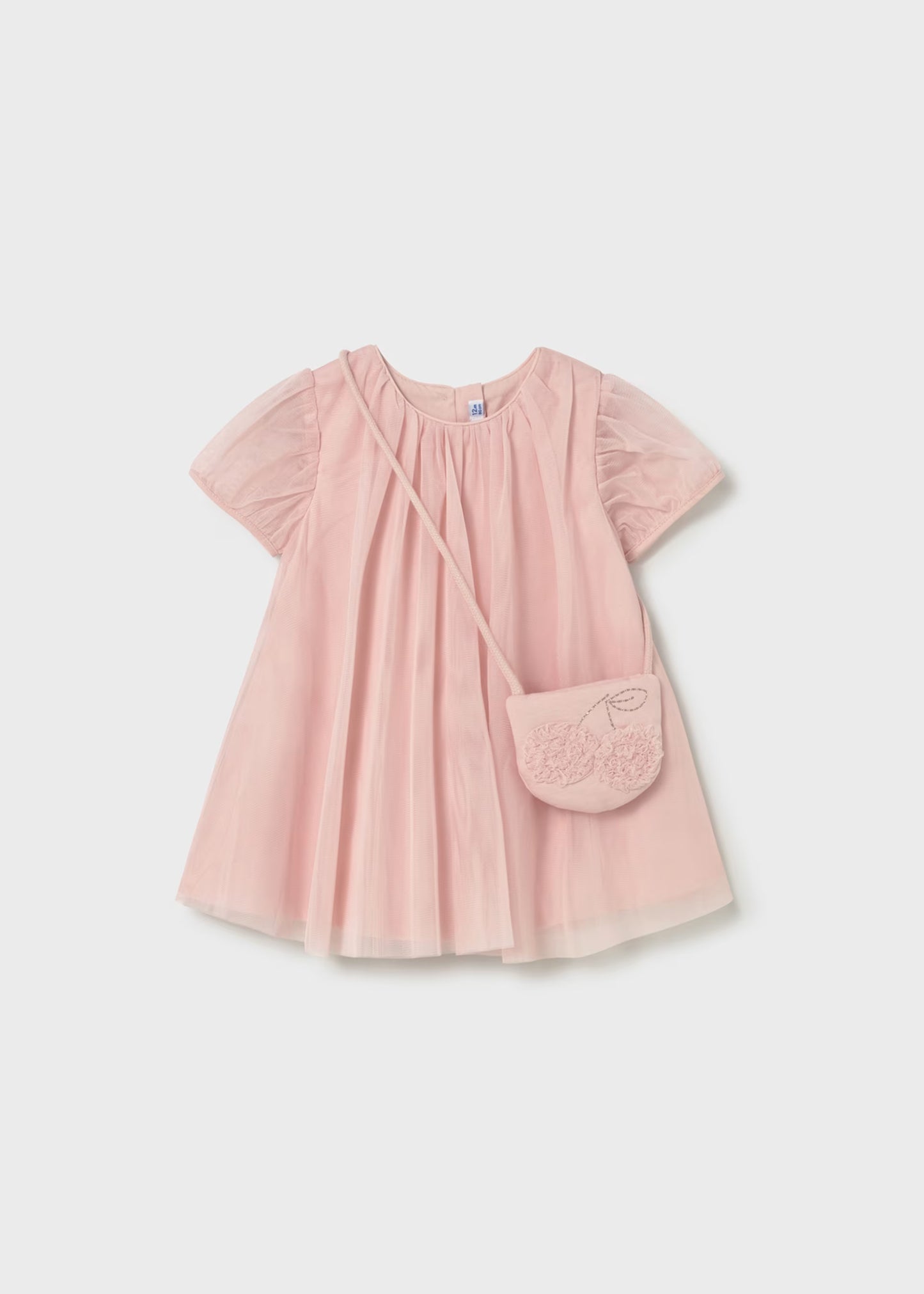 Vestido tul rosa peonia con bolsa bebé niña