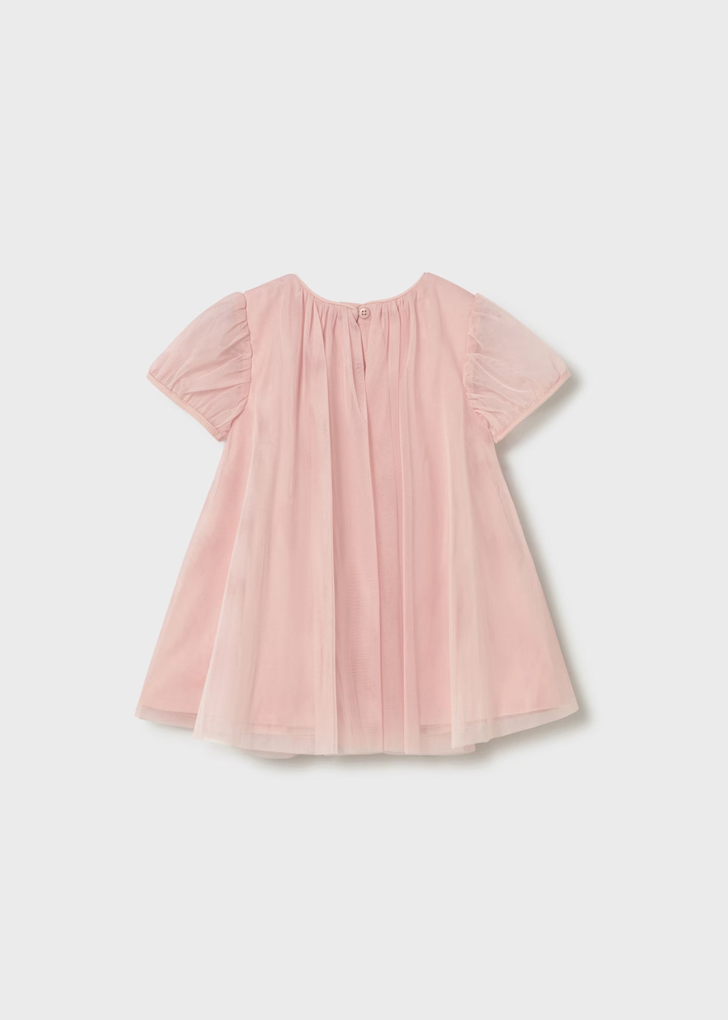 Vestido tul rosa peonia con bolsa bebé niña