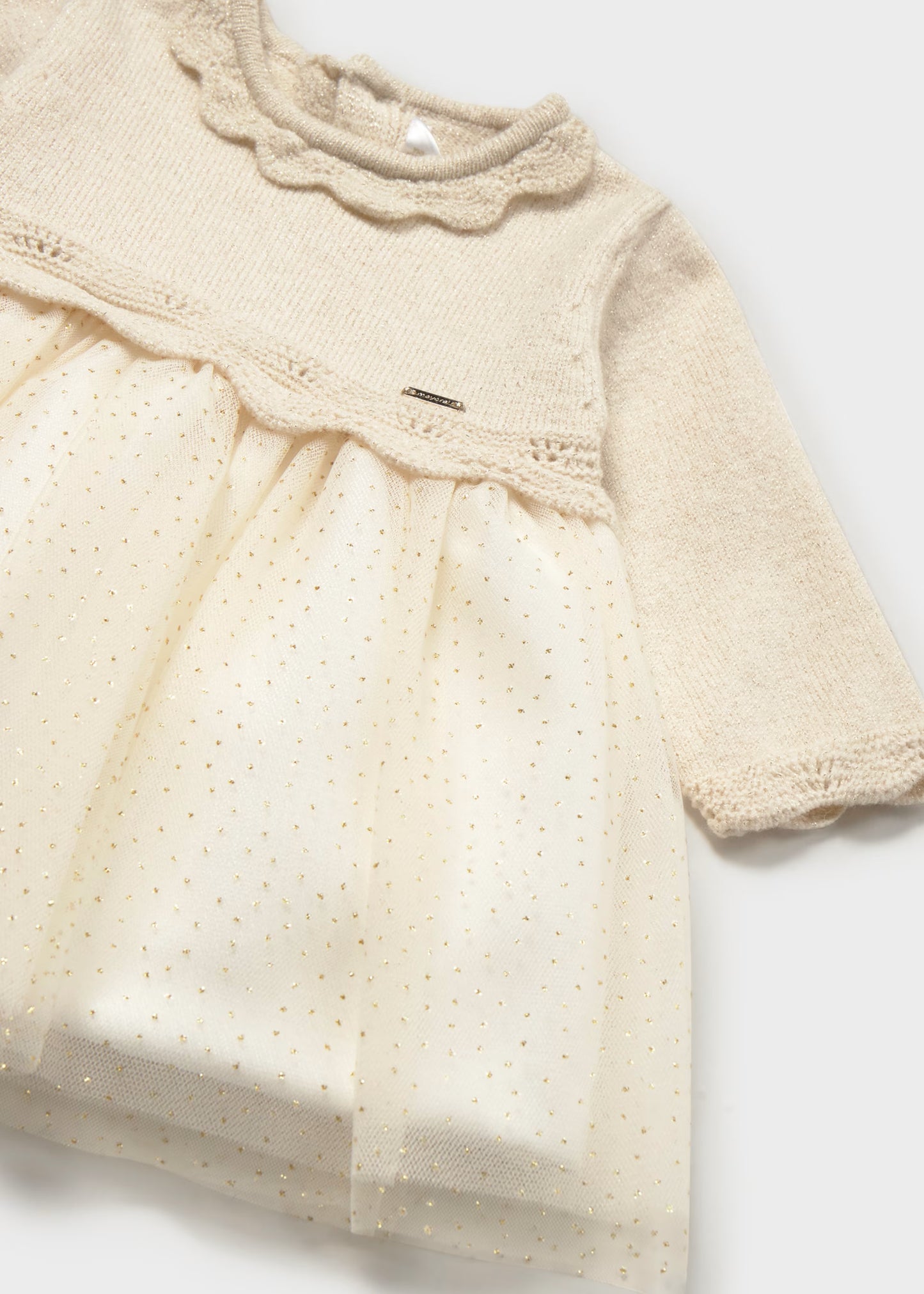 Vestido tricot tul champagne recién nacida