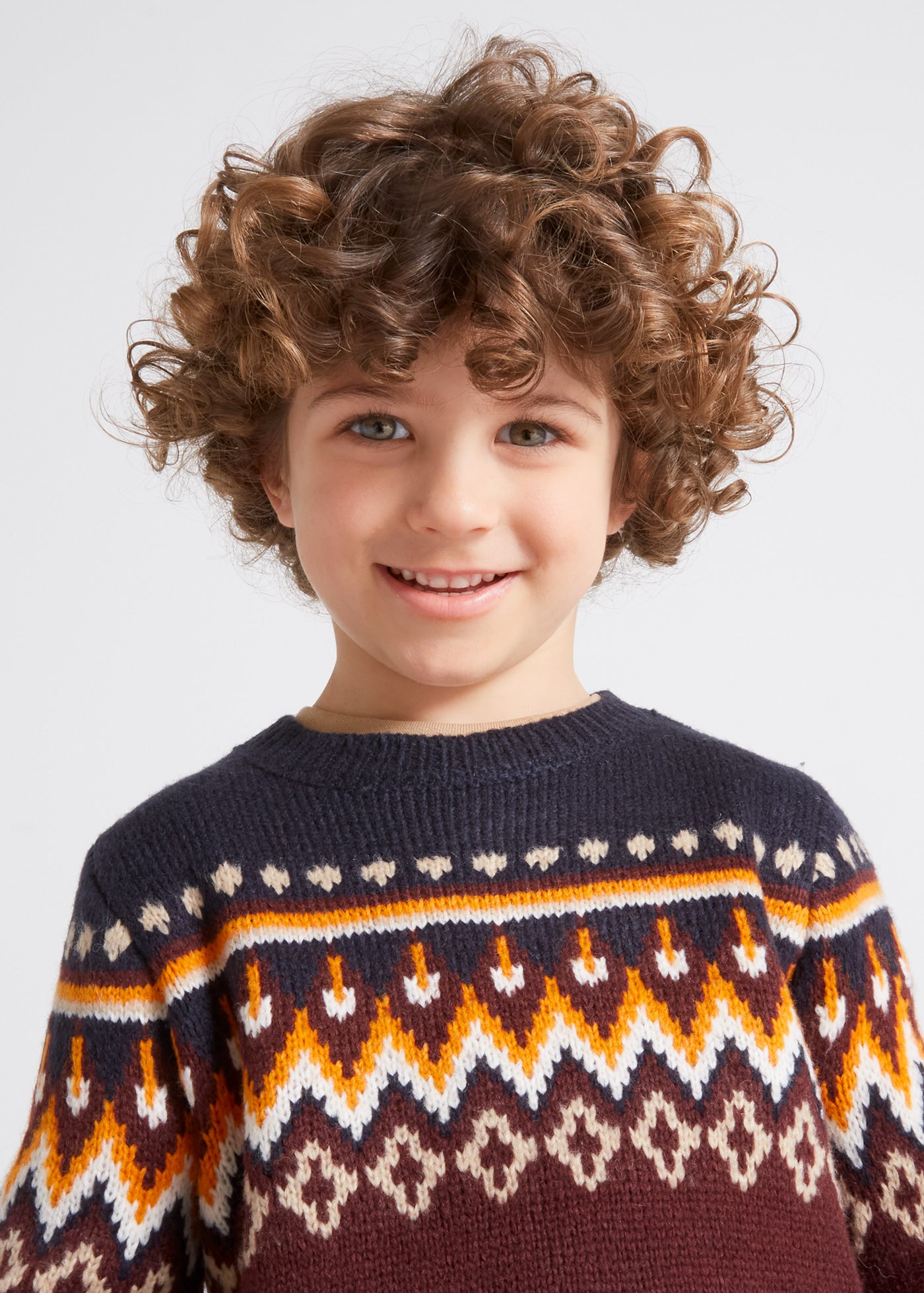Suéter con jacquard color ciruela mini niño