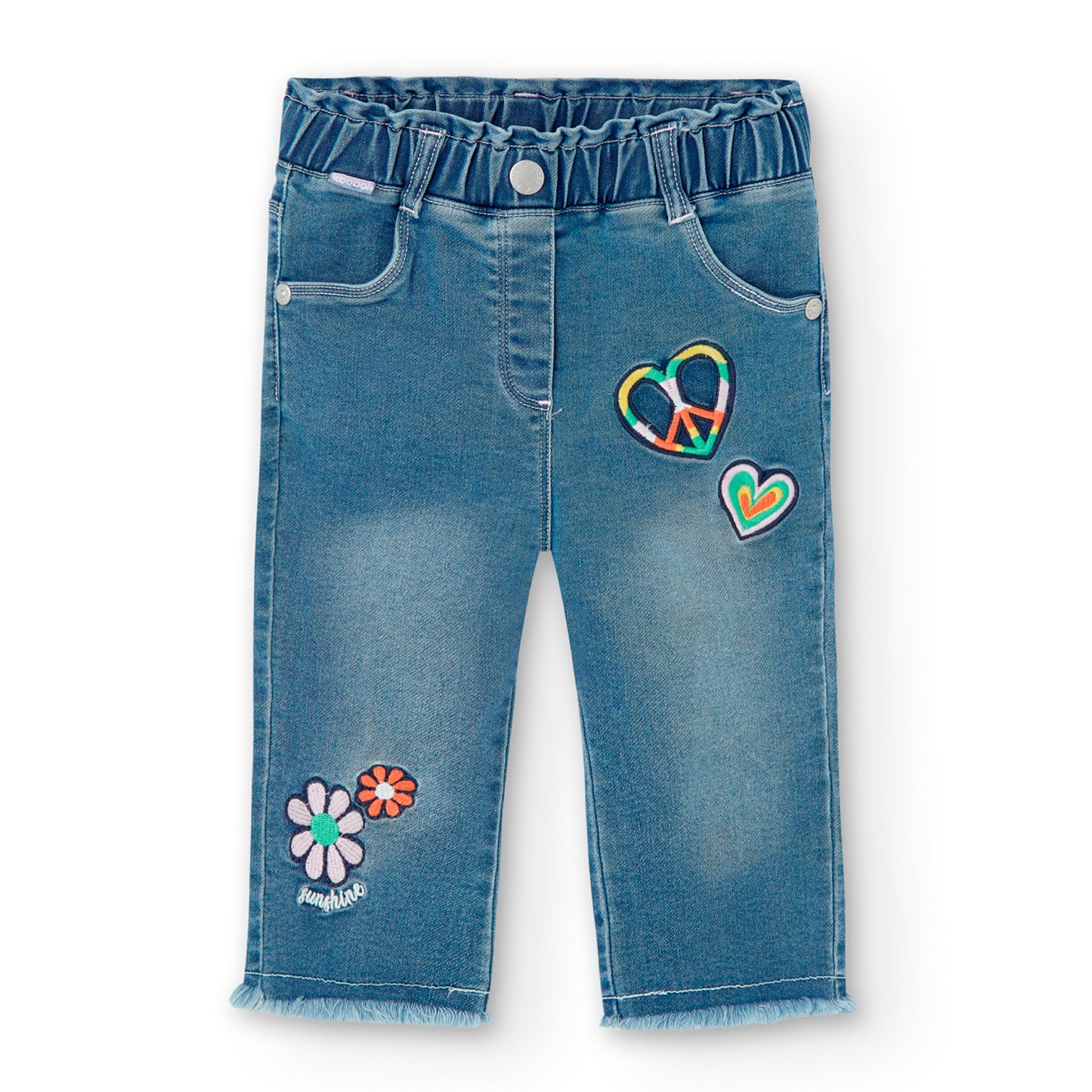 Pantalón mezclilla flores mini niña
