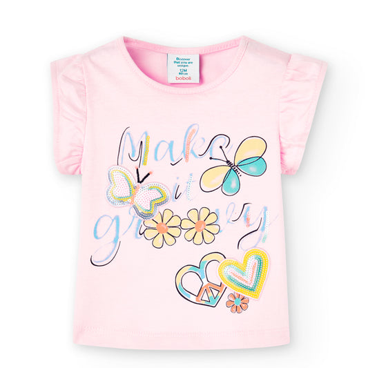 Blusa rosa estampada manga corta mini niña