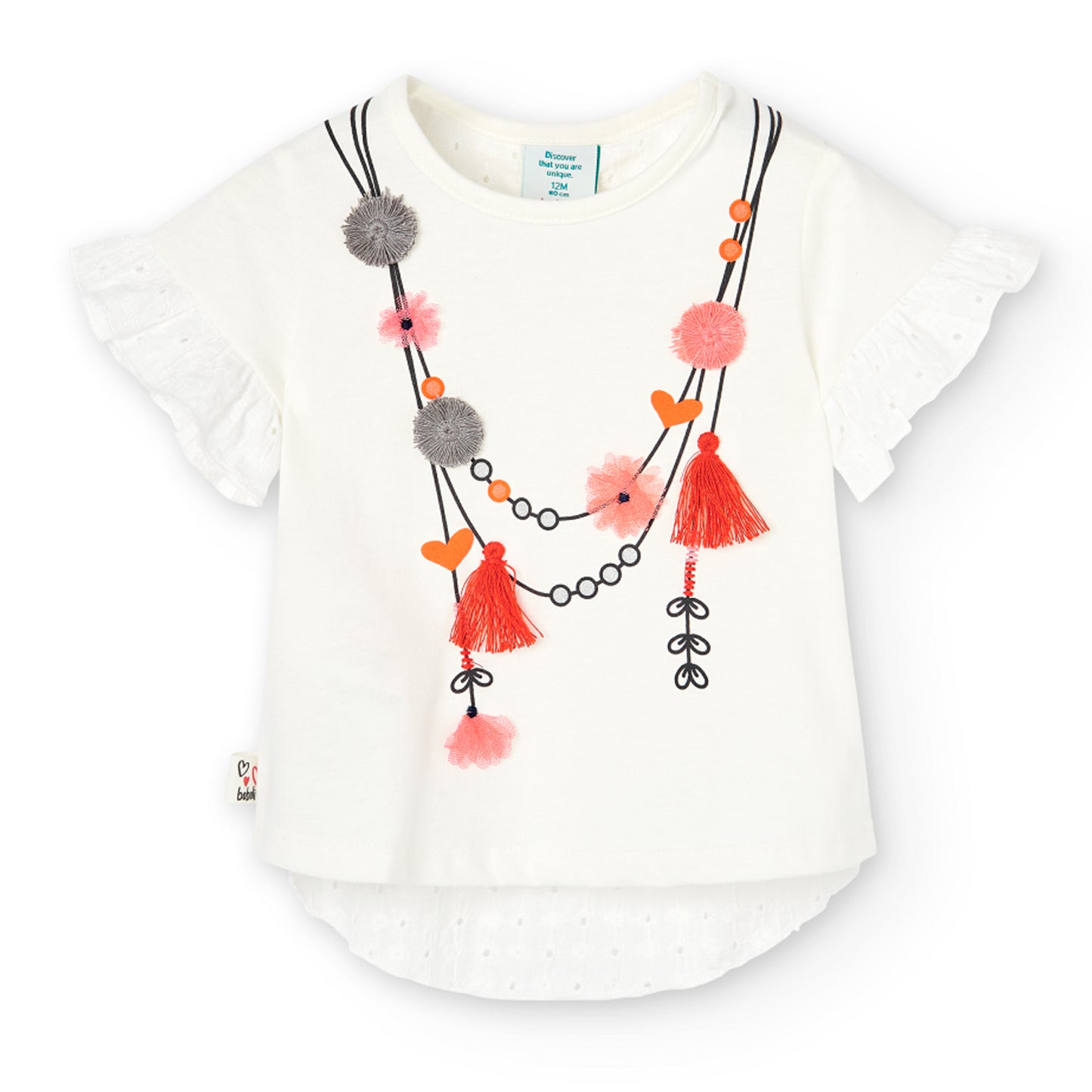 Blusa blanca con apliques y encaje mini niña