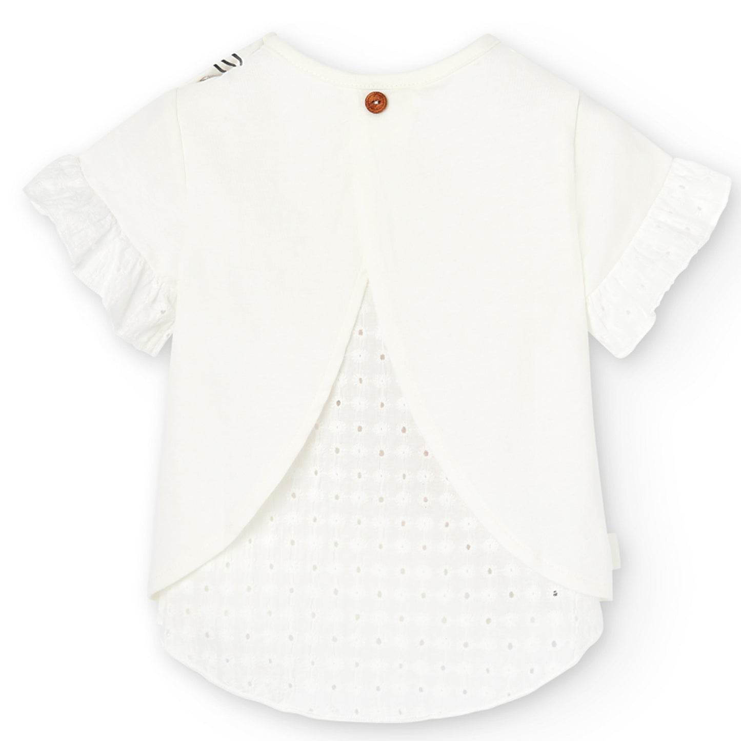 Blusa blanca con apliques y encaje mini niña