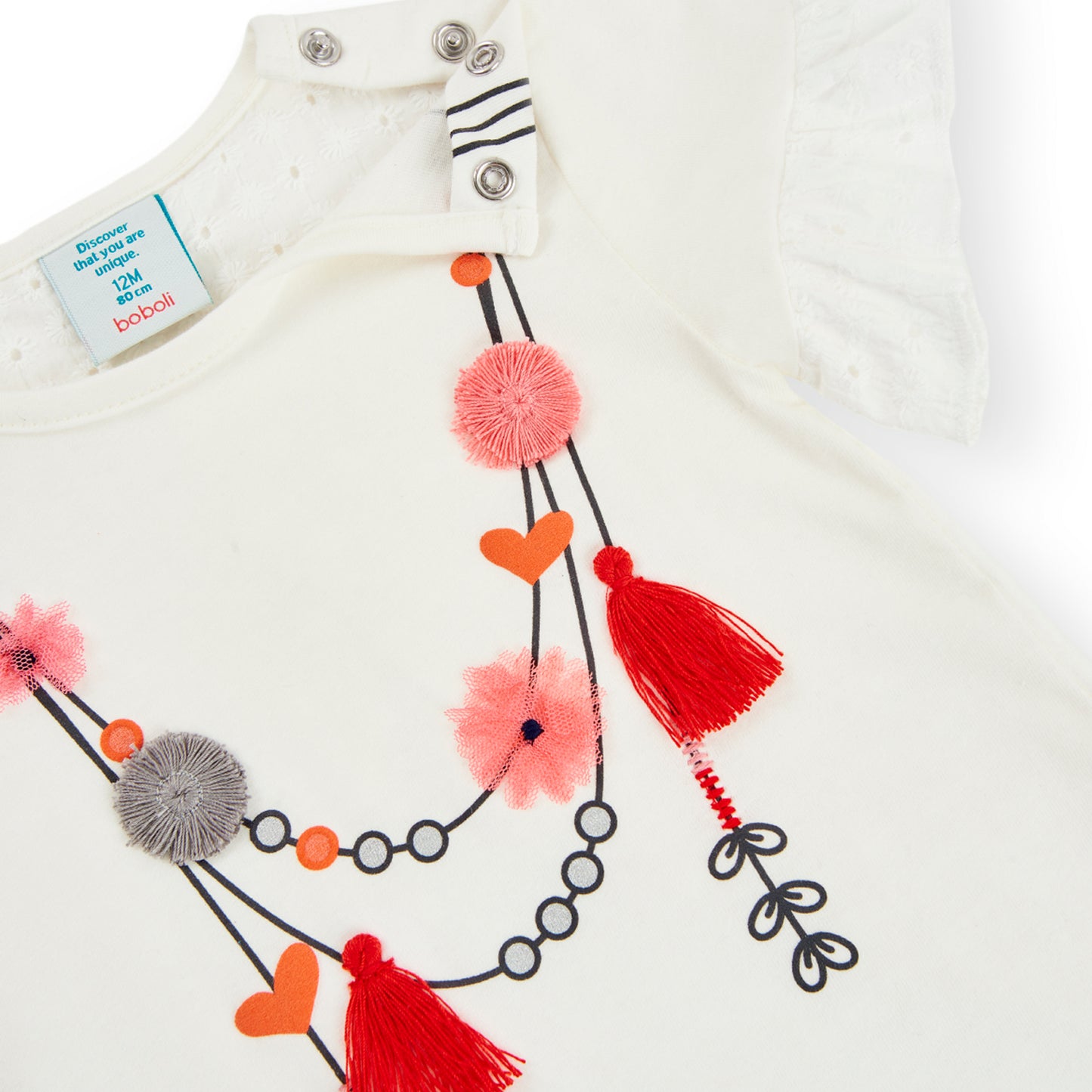 Blusa blanca con apliques y encaje mini niña
