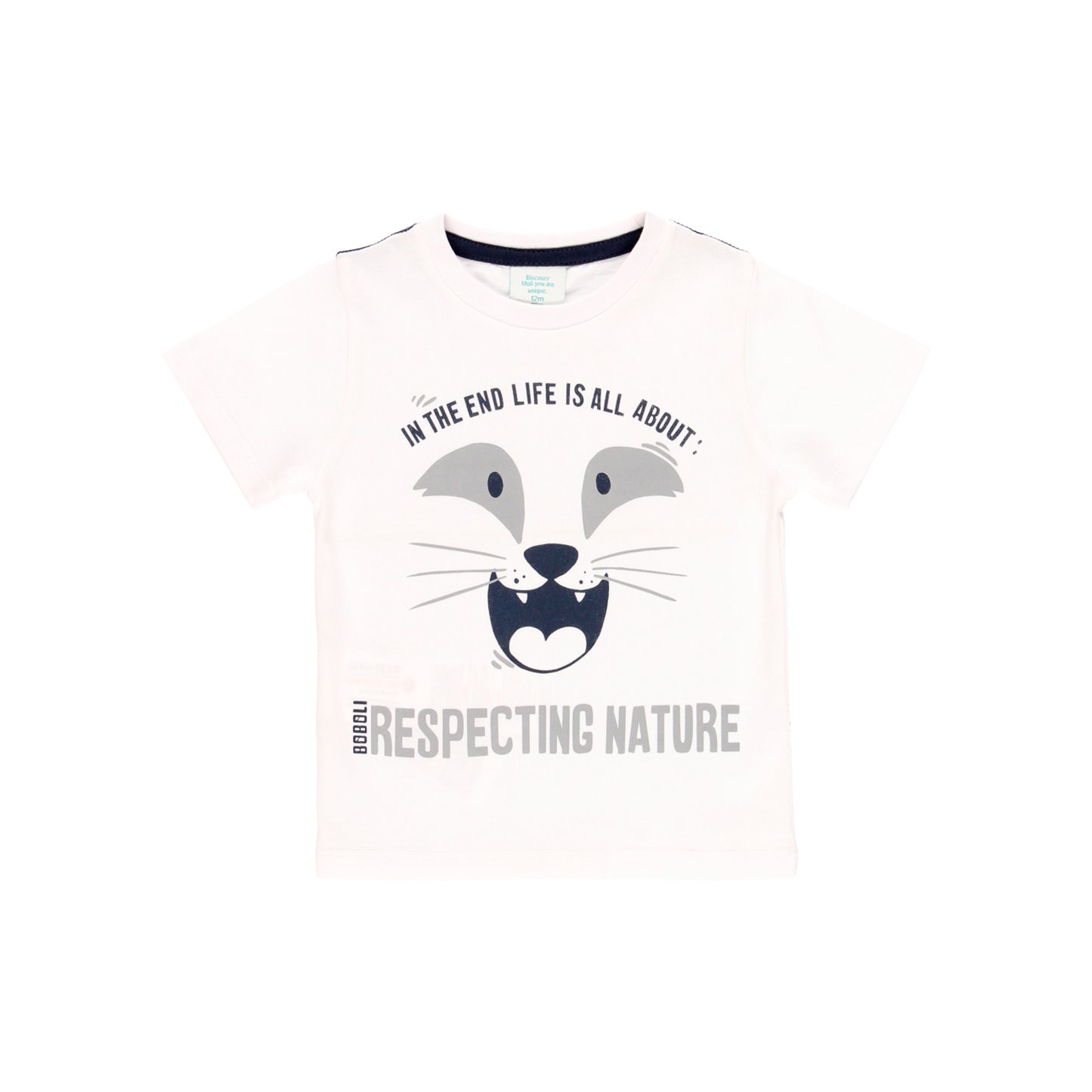 Playera blanca estampada mini niño