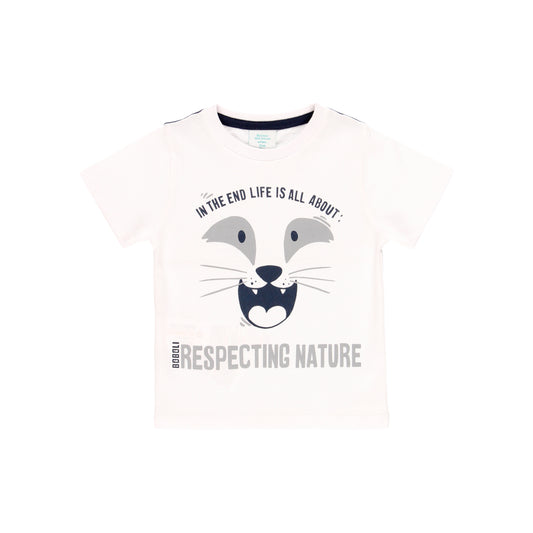 Playera blanca estampada mini niño