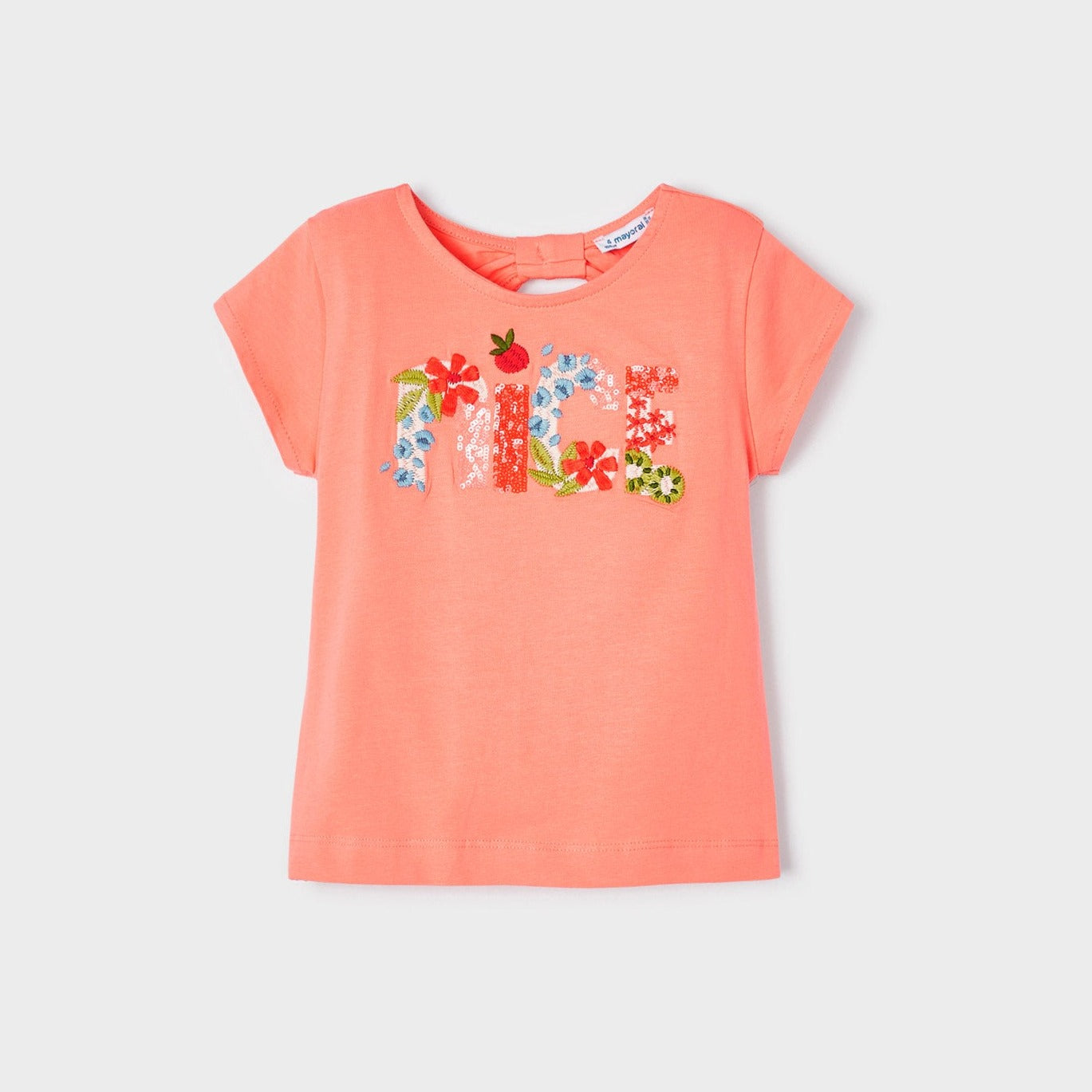 Playera manga corta con motivo bordado de algodón para mini niña